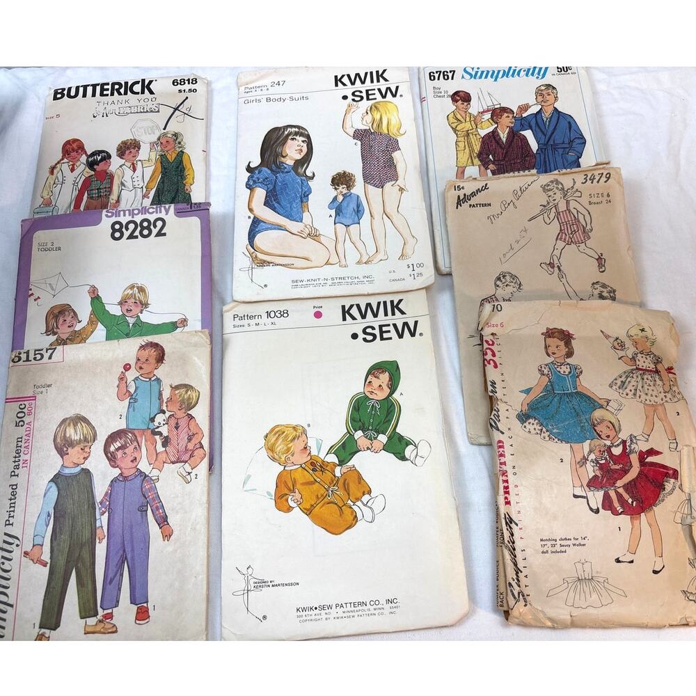 1950s-1970s Children’s Sewing Patterns Simplicity Kwik Sew Butterick Lot of 8